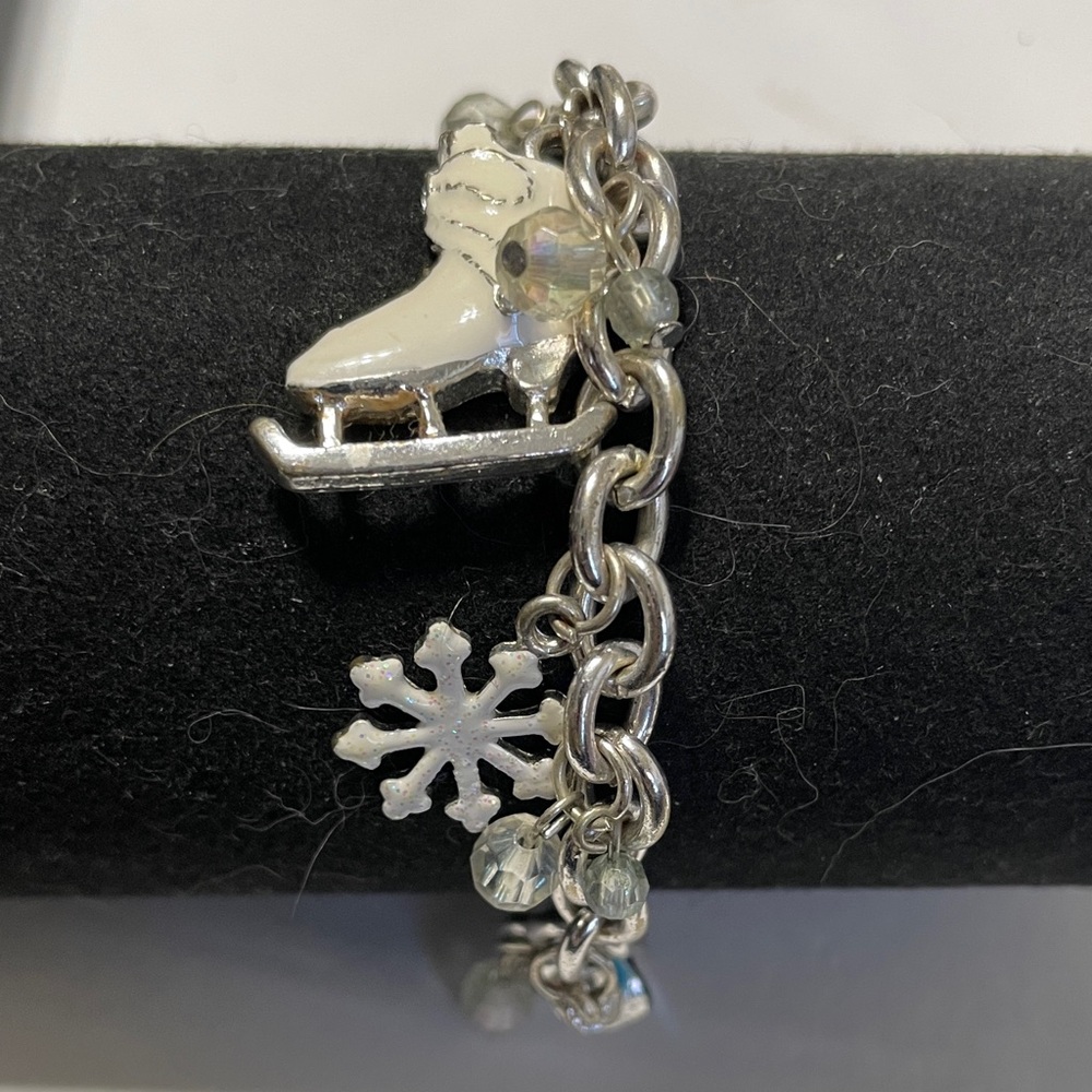 Christmas Silver Ice Skate Charm Bracelet